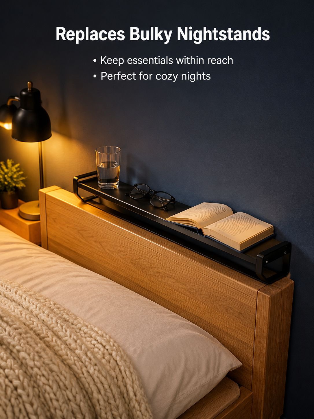 Slim sofa back shelf for convenient everyday storage
