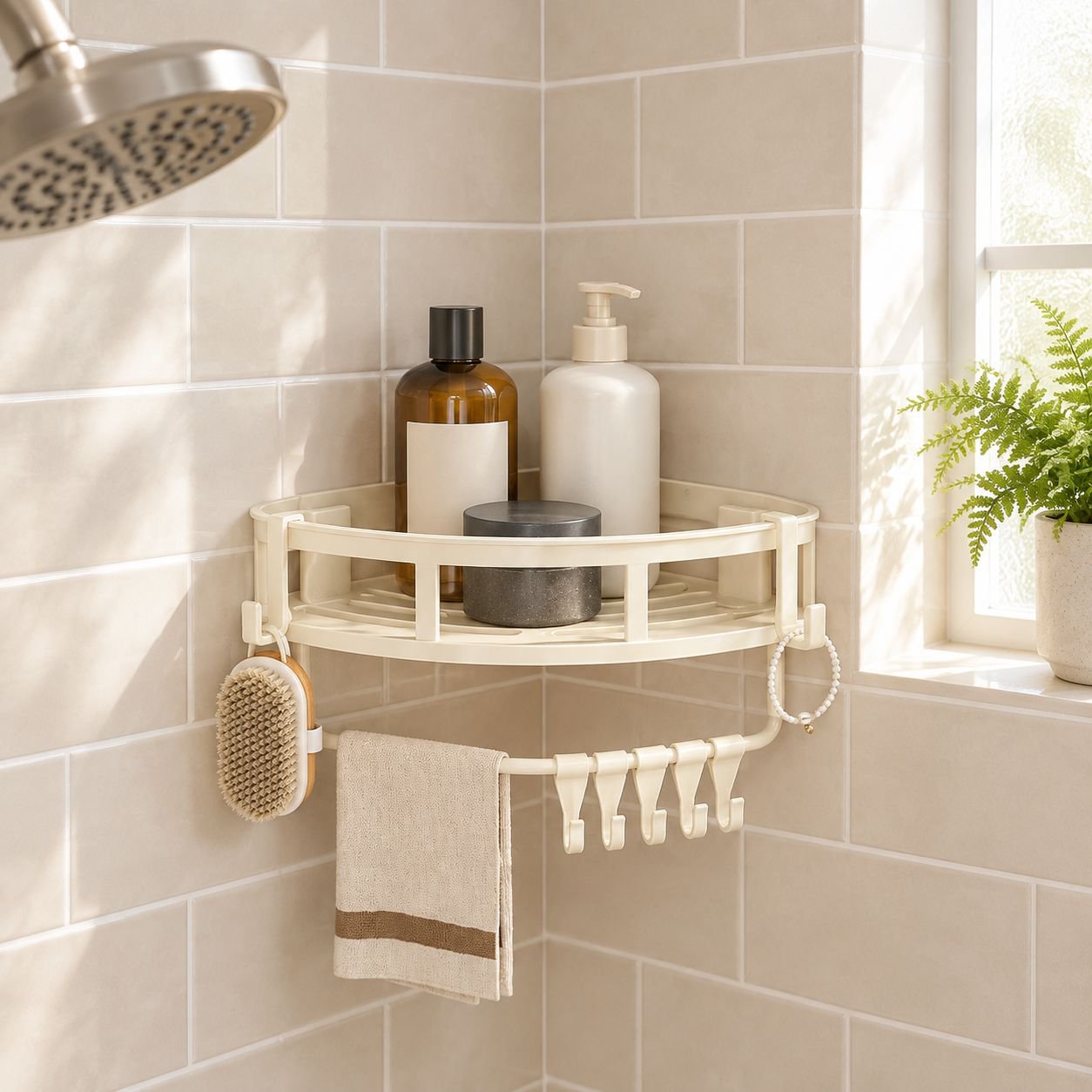 Shower corner basket, easy-to-install storage shelf