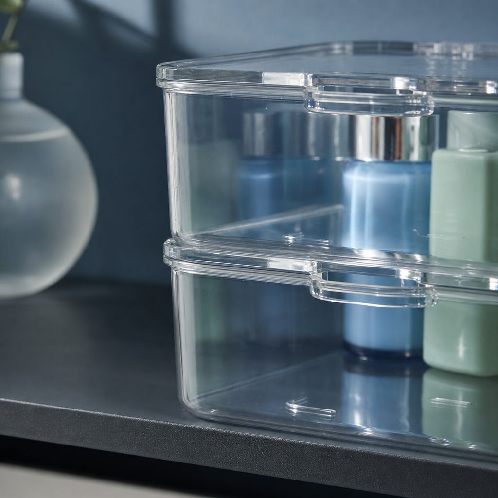 Clear organizer bin for kitchen pantry