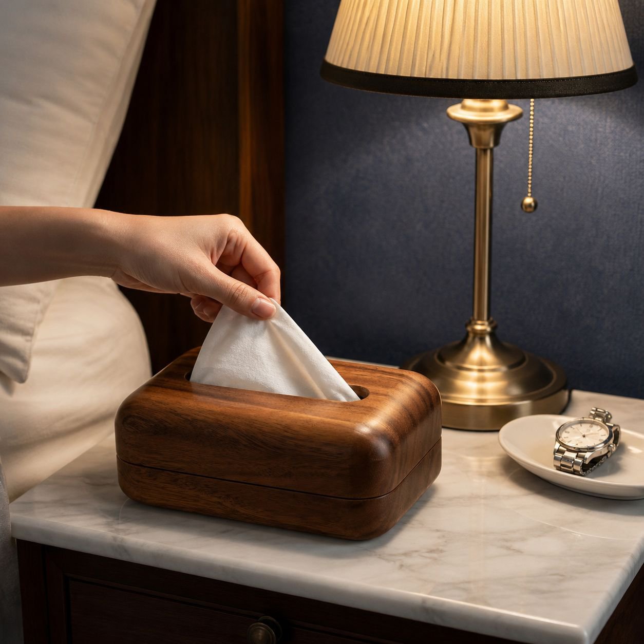 New Chinese Style Wooden Tissue Storage Box for Office Desk and Coffee Table