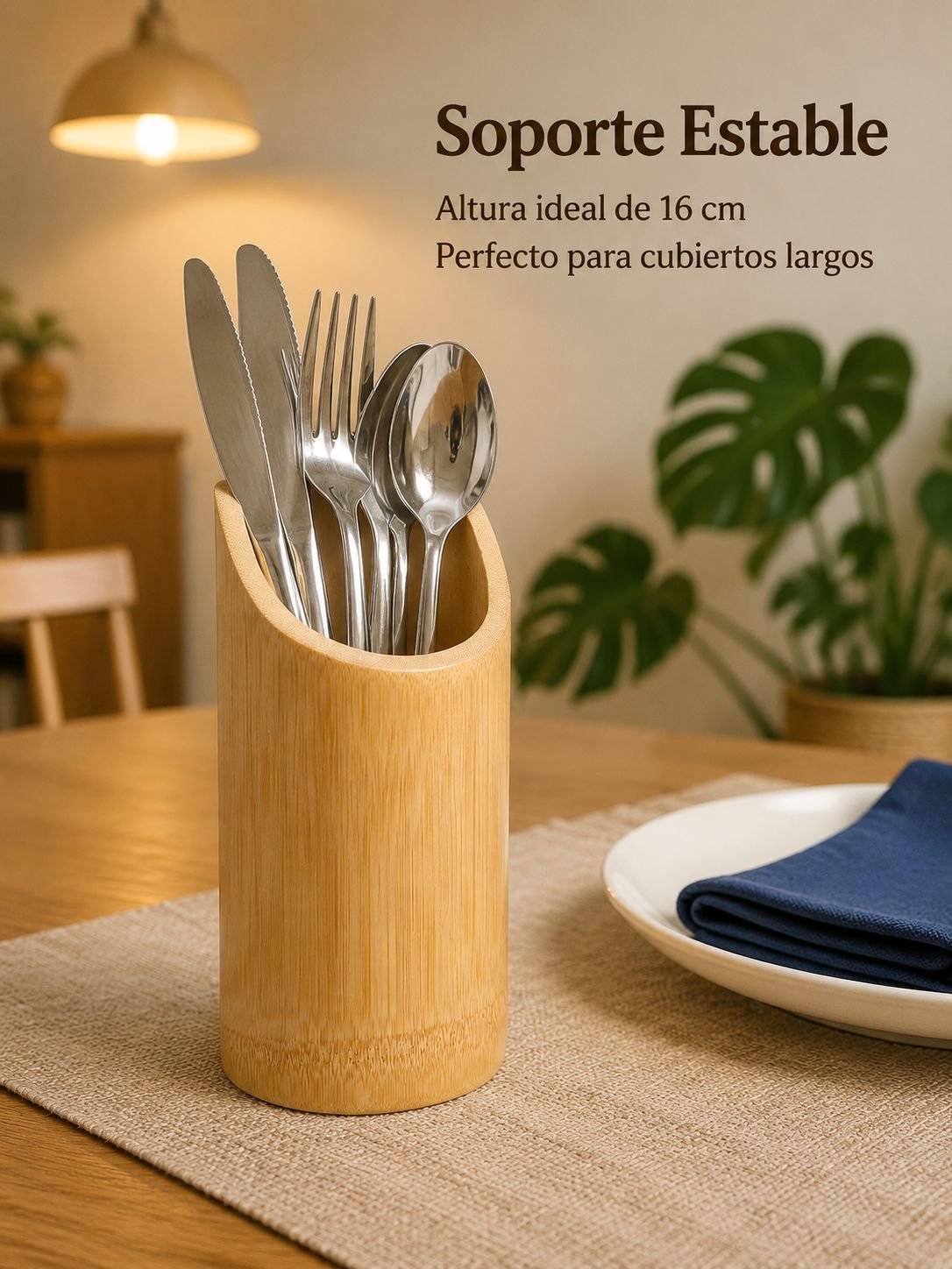 Organizador de cubiertos de bambú con diseño natural