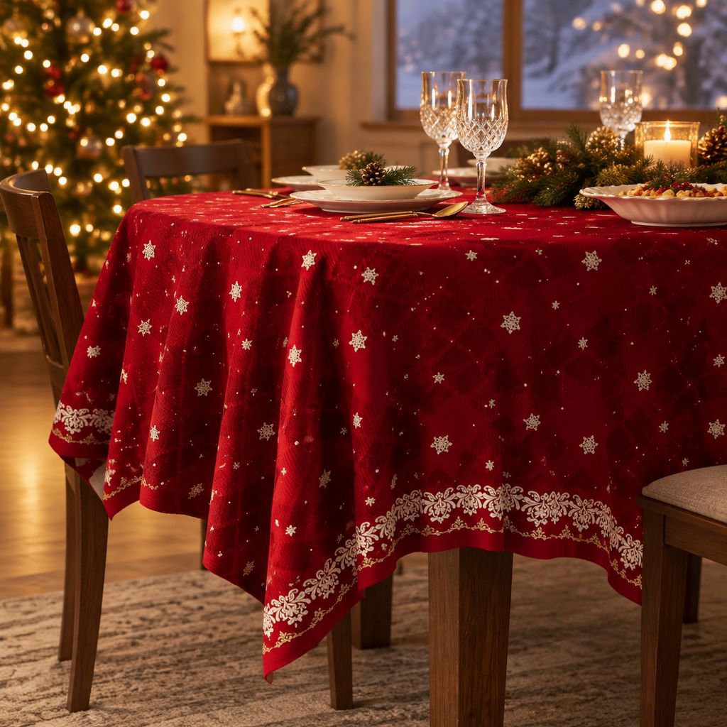赤いクリスマス用テーブルクロス｜エレガントに彩るダイニングテーブル・コーヒーテーブルカバー