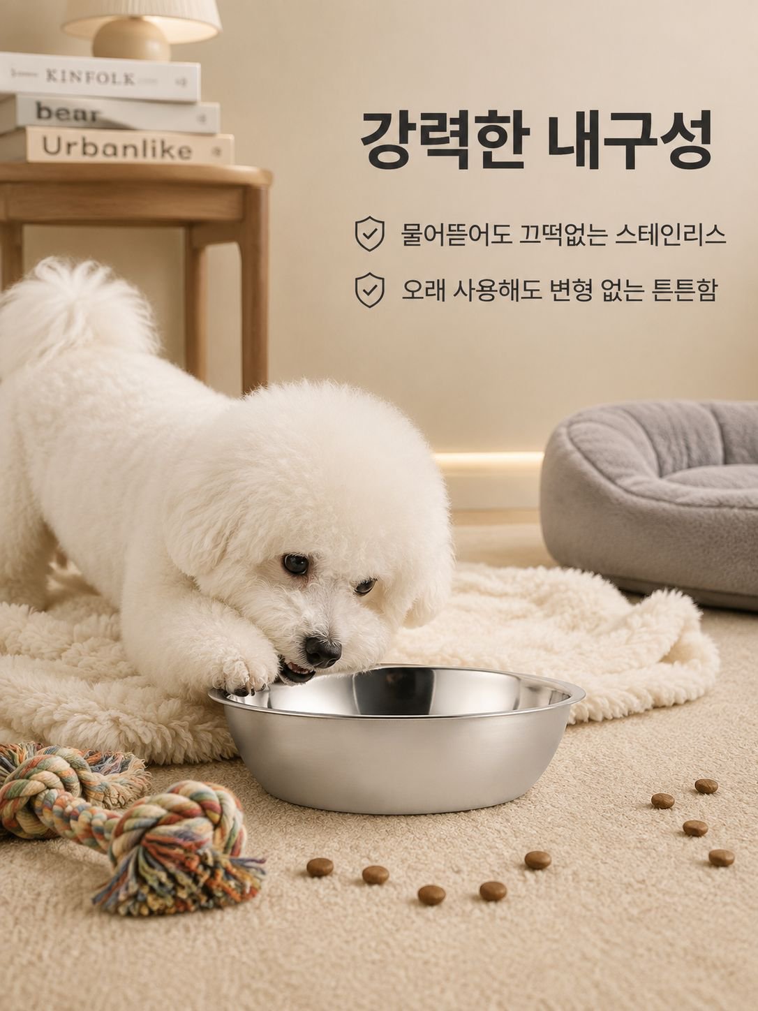 실버 스테인리스 강아지 사료 그릇