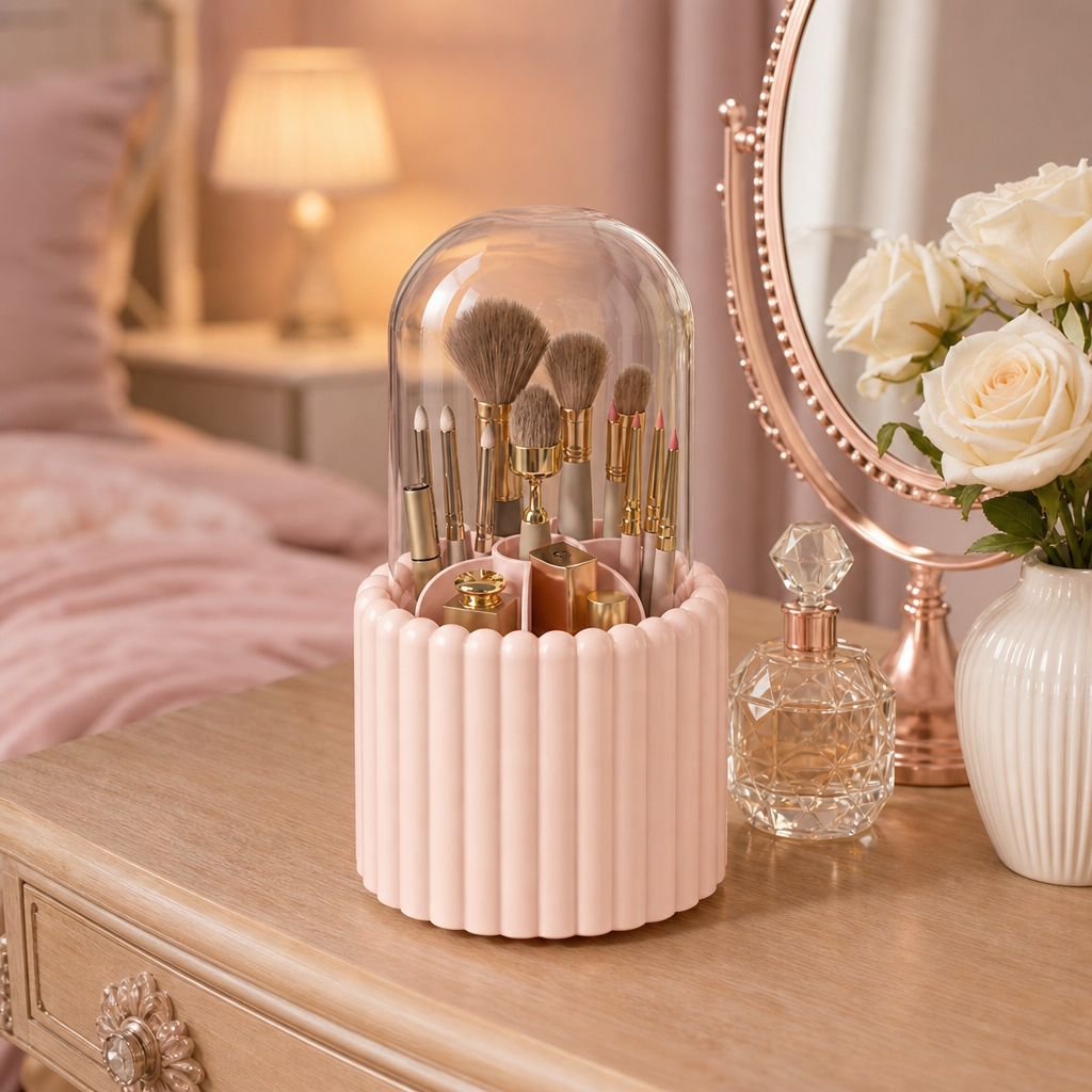 Compact Makeup Brush Holder with Secure Lid