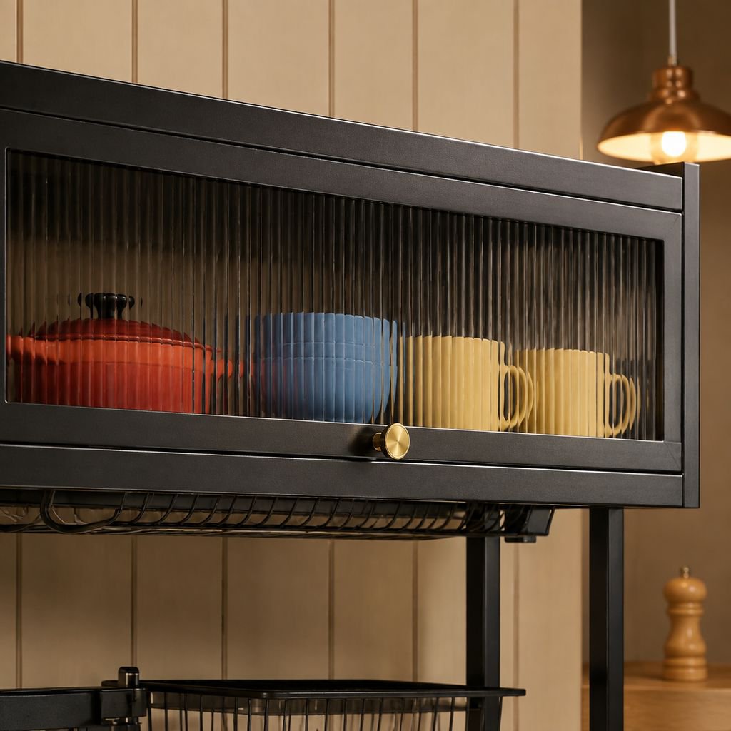 Dustproof storage cabinet with doors for dishes