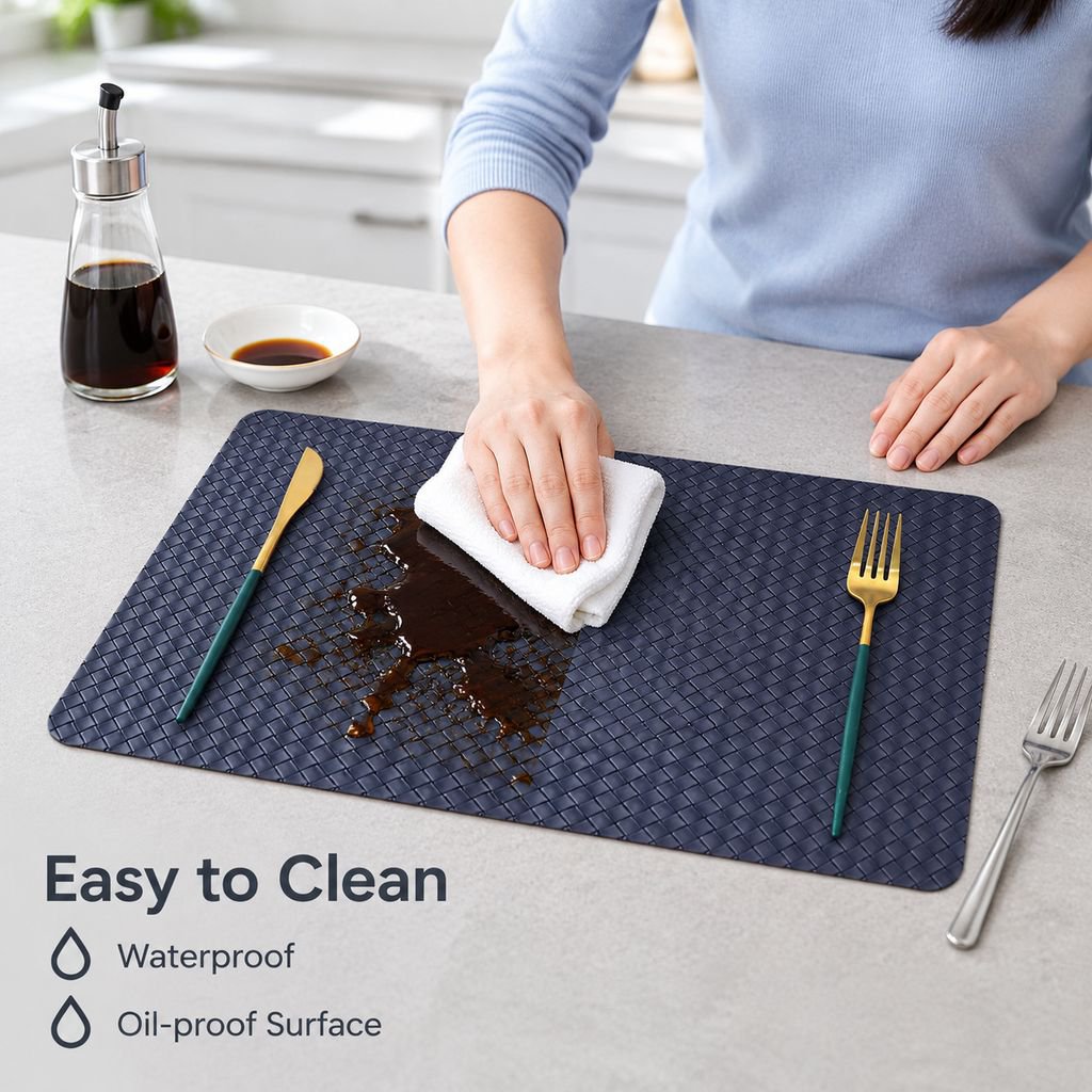Square Double-Sided PU Leather Woven Placemat Heat Resistant Dining Table Mat for Home Hotel