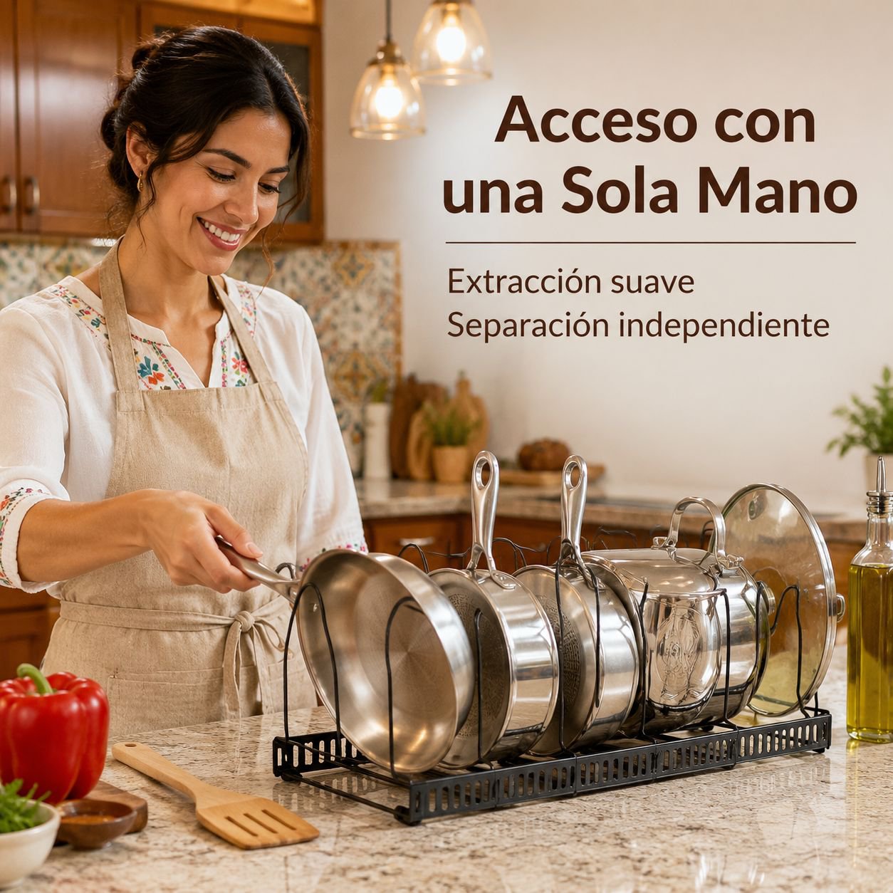 Estante organizador ajustable para sartenes y tapas, multifuncional