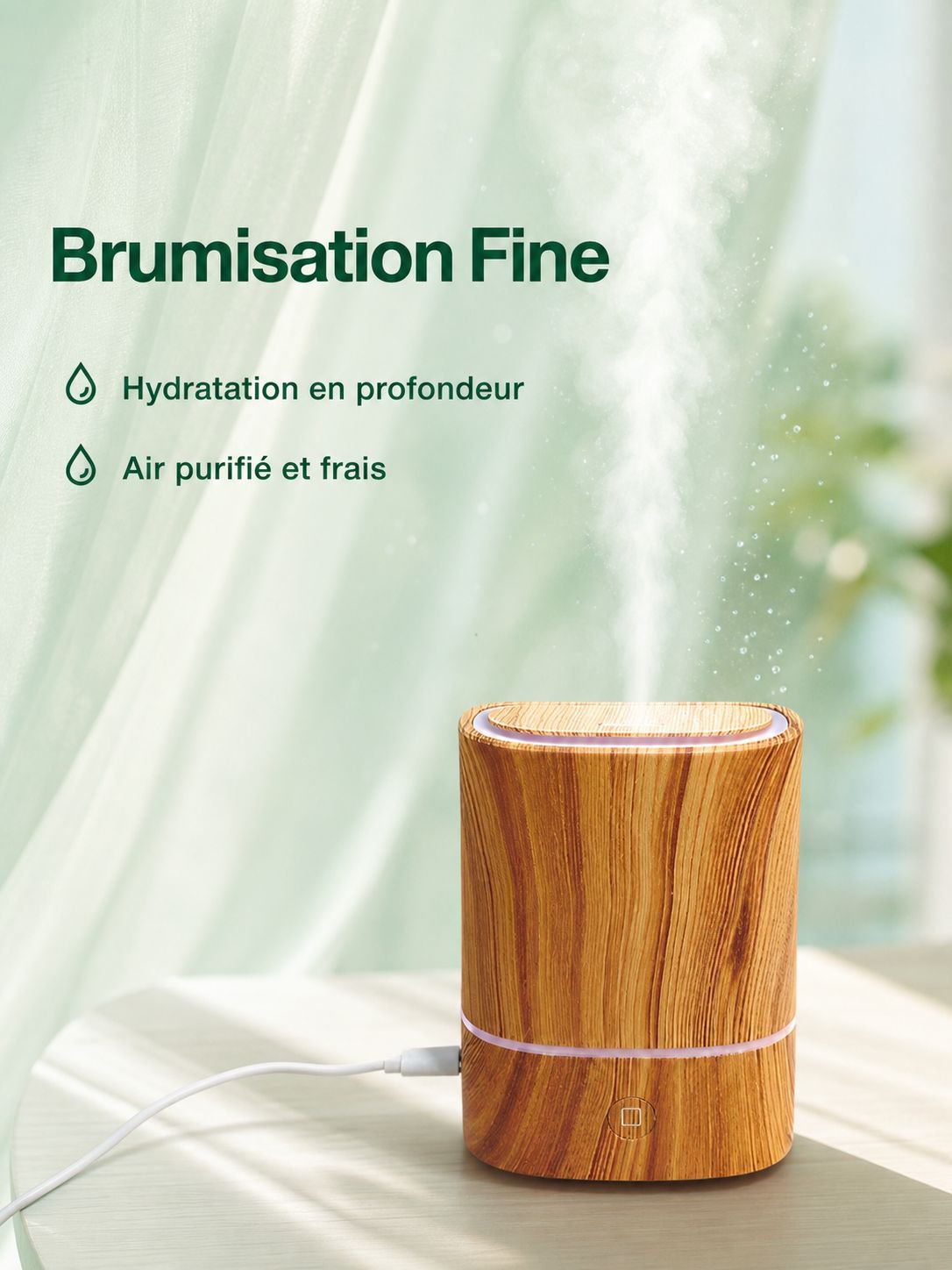 Humidificateur d'air à ultrasons USB effet bois