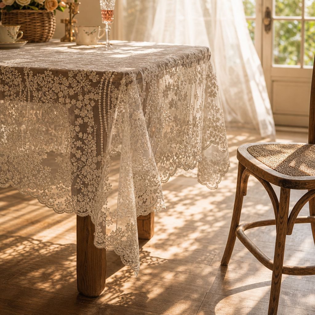 Lace embroidered tablecloth, organza high-end embroidered tablecloth