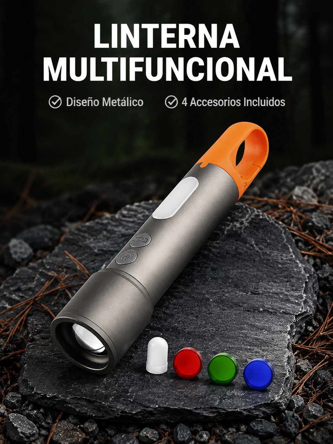 Linterna con gancho y base magnética