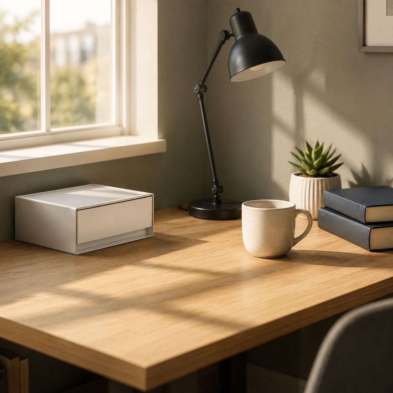 Multifunctional Plastic Office Storage Container on modern desk