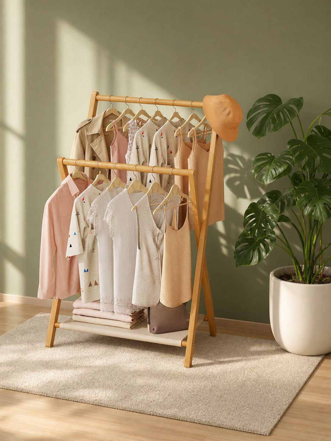 Bamboo Folding Coat Rack, Simple and Stylish, Natural Material, Easy Storage