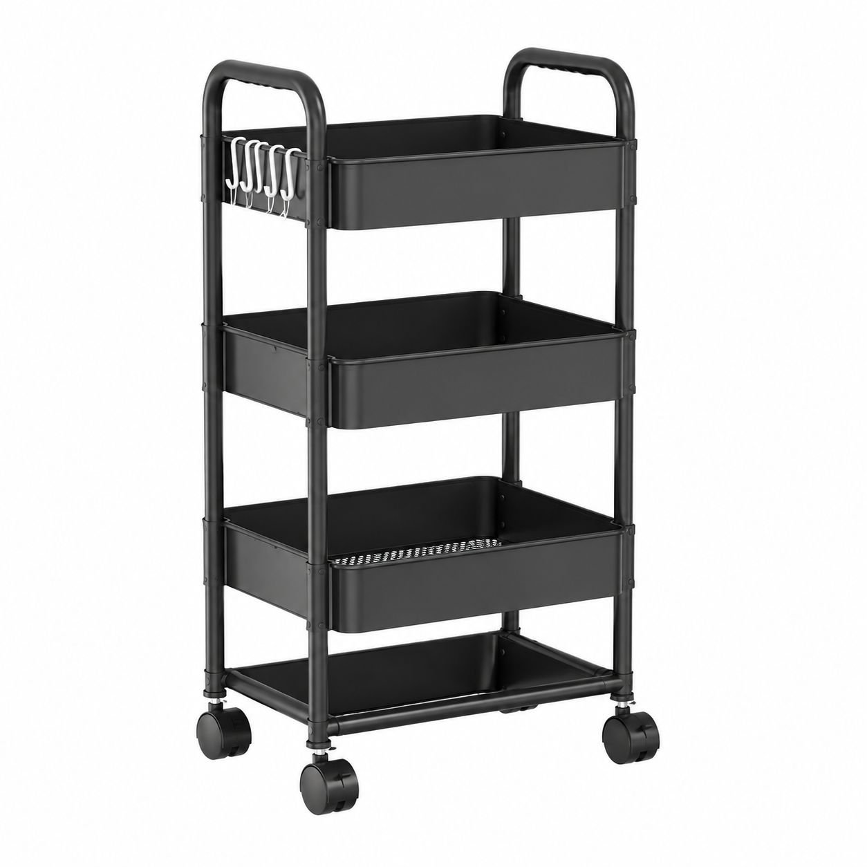 Movable Multi-Layer Storage Rack Carbon Steel Foldable Trolley for Kitchen and Bedroom