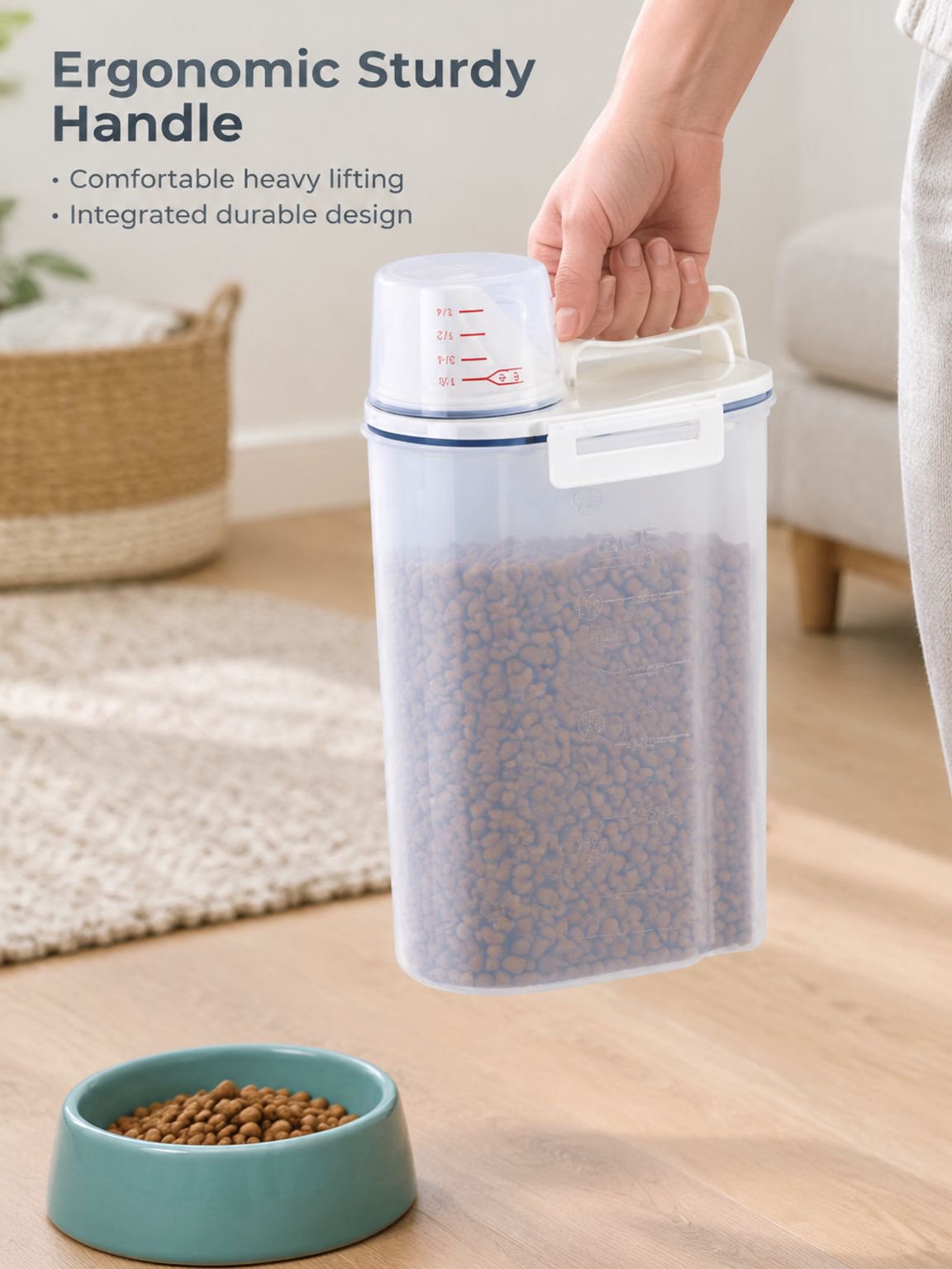 Large cereal container for neat and convenient pantry storage