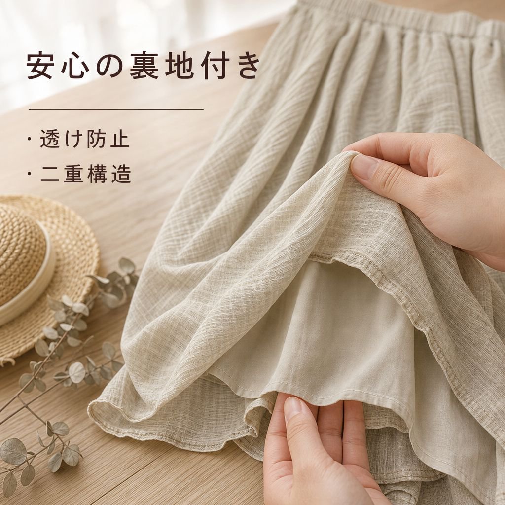 ウエストゴム付き花柄二重レイヤースカート