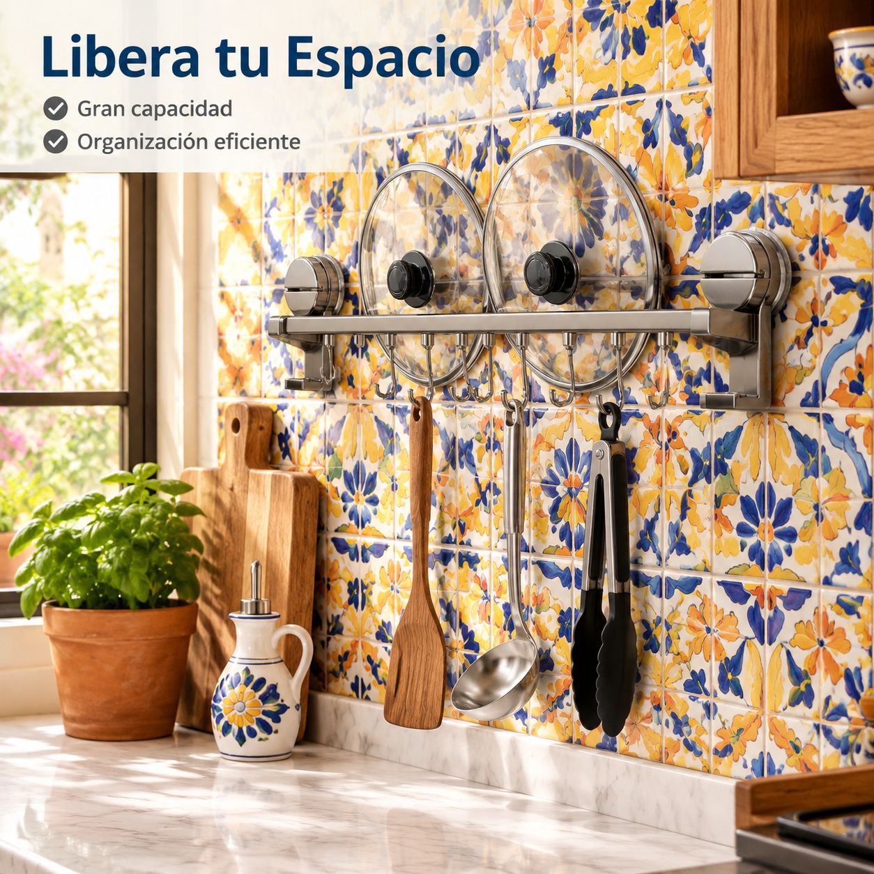 Organizador De Pared Con Ventosa Para Utensilios De Cocina Sin Perforar