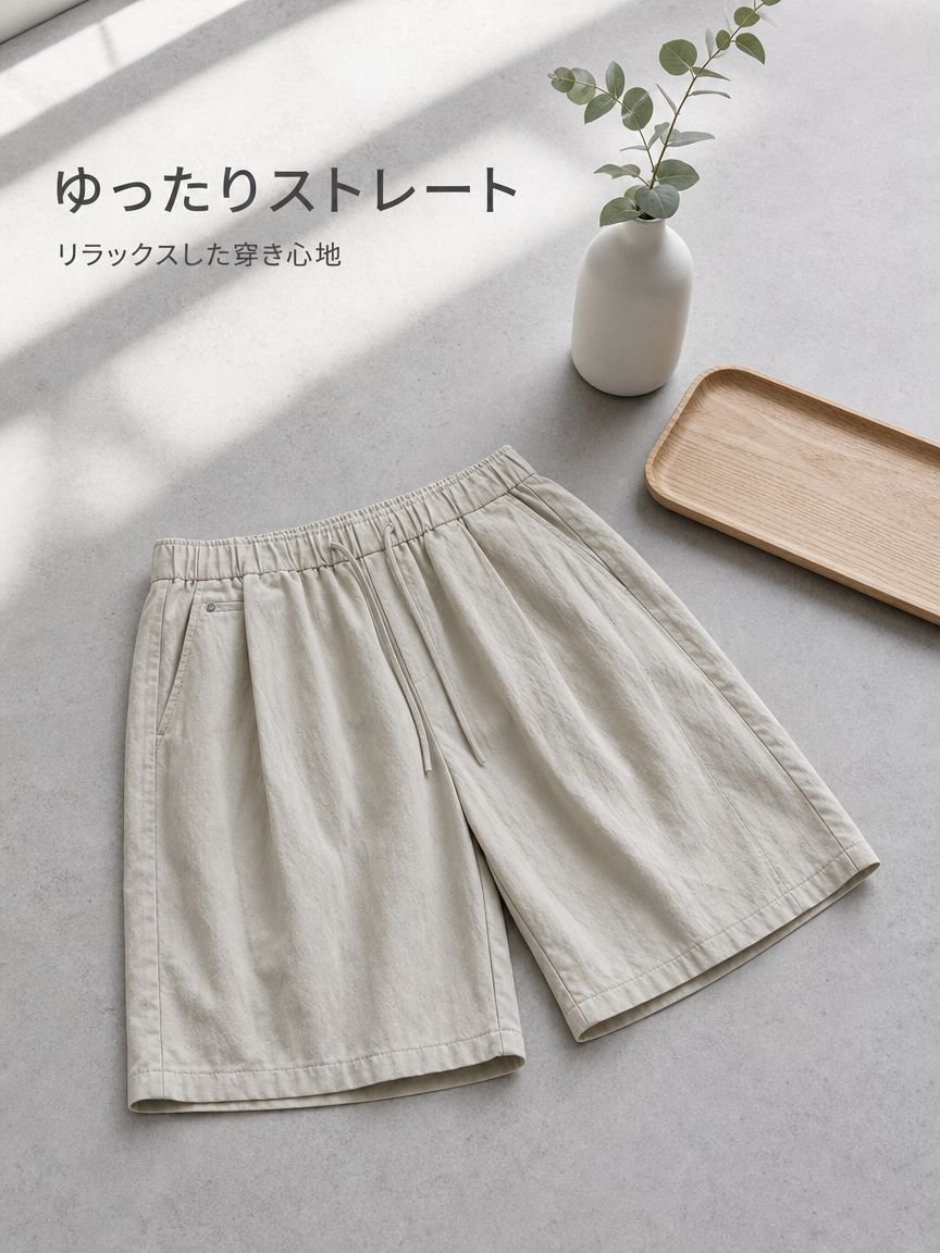 メンズ夏用アイスシルクゆったり五分丈パンツ 無地 通気性ストレートショートパンツ