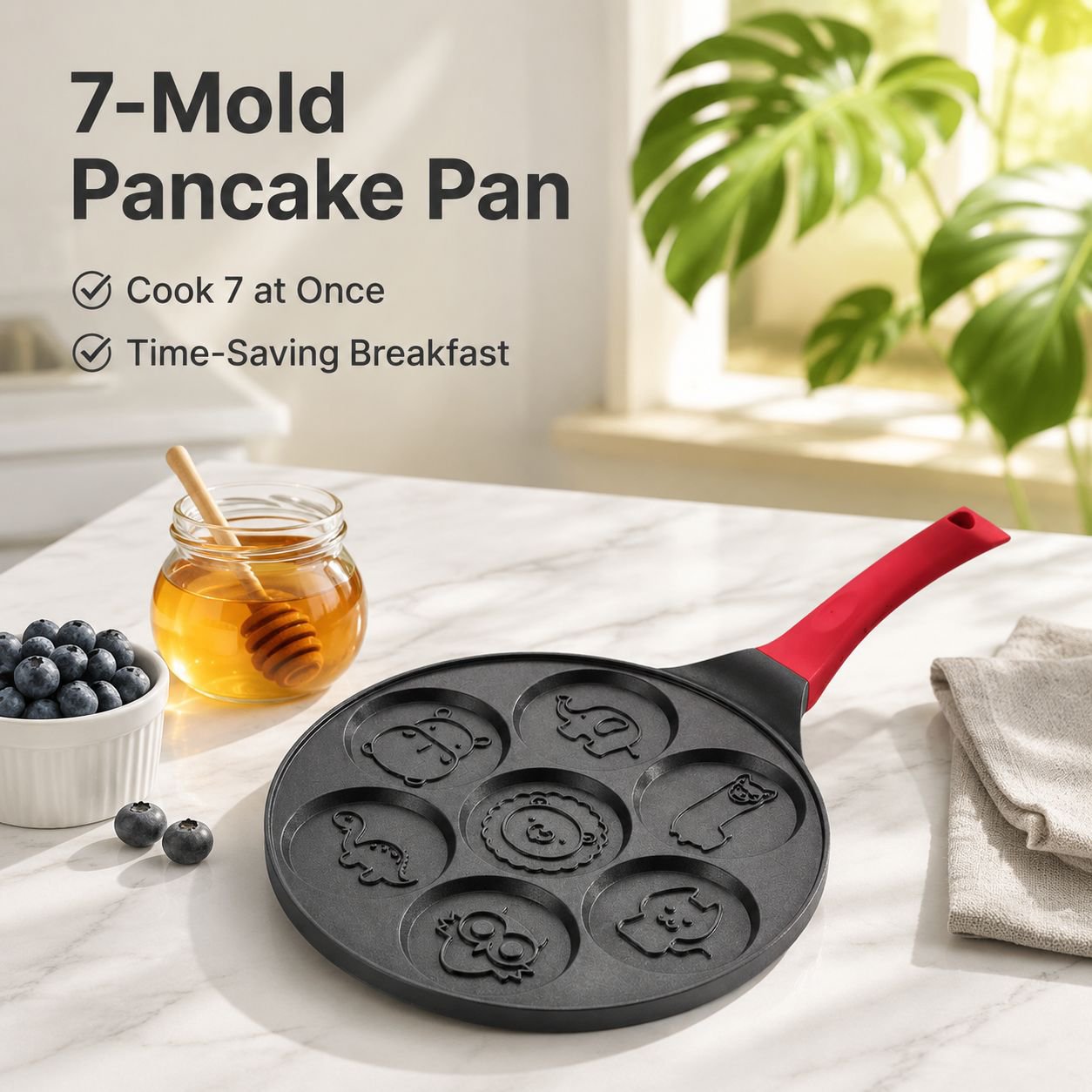 7-Hole Mini Pancake Pan, Easy-Clean Nonstick, Kitchen Bakeware