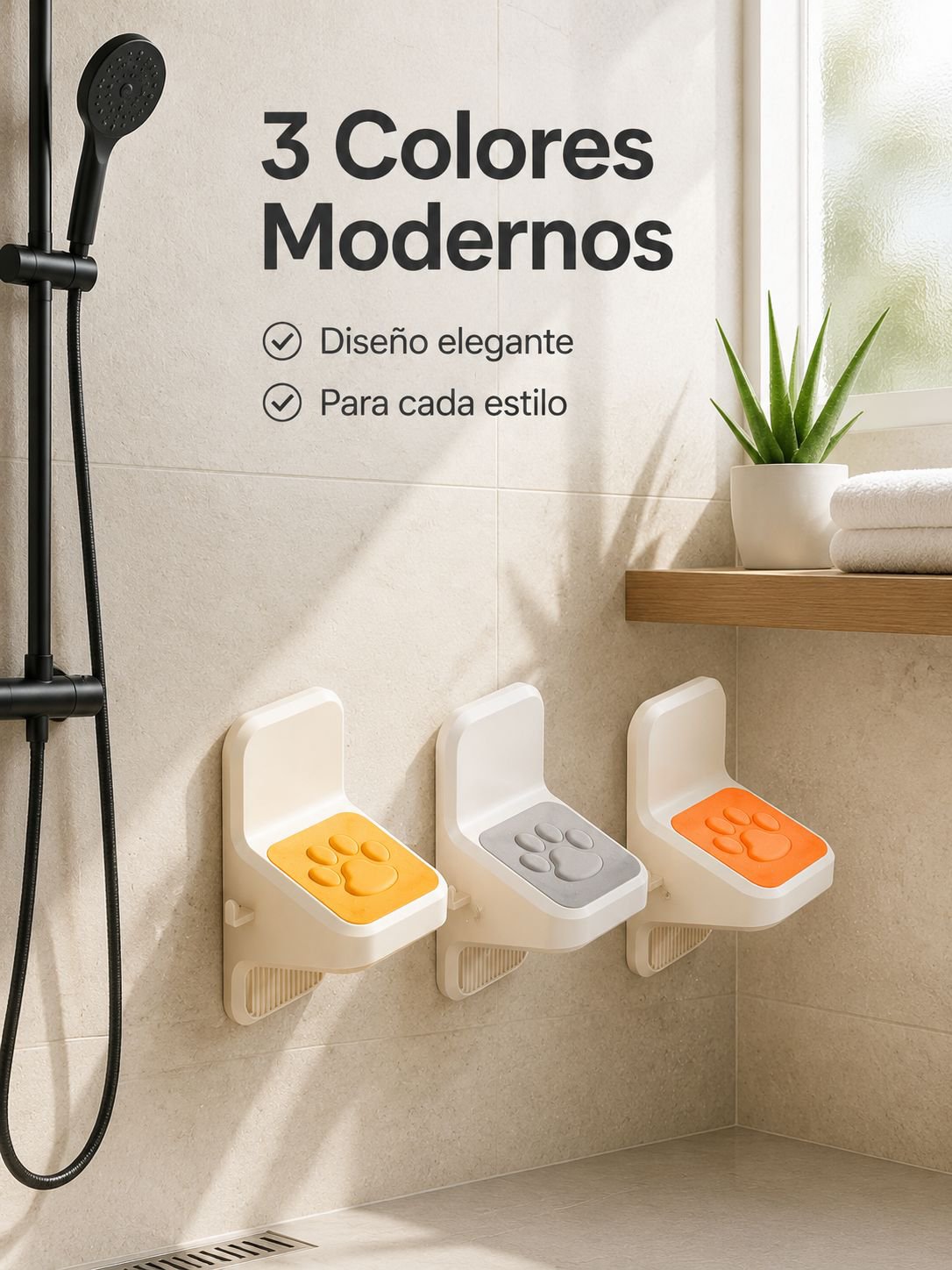 Tablero antideslizante para baño, soporte de pie montado en pared, sin necesidad de taladrar