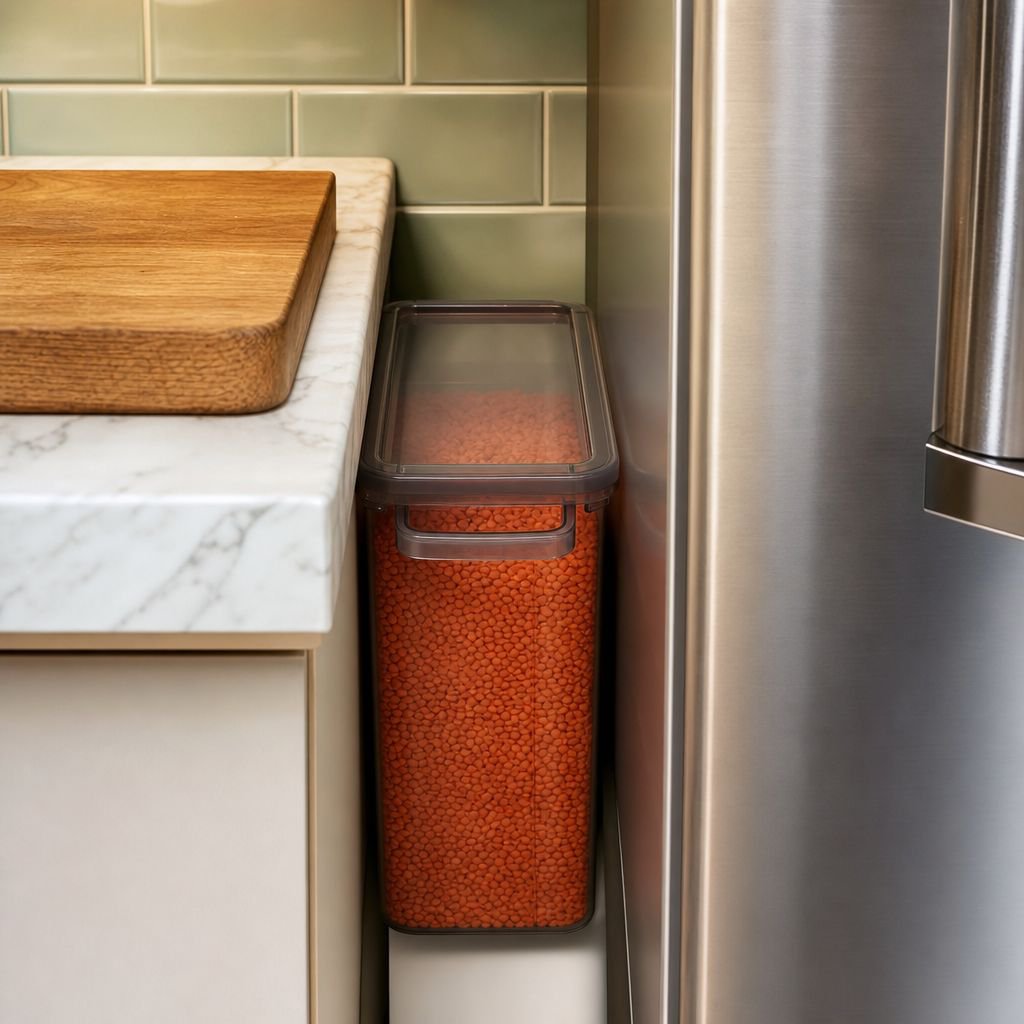 Space-saving fridge storage solution with clear bins