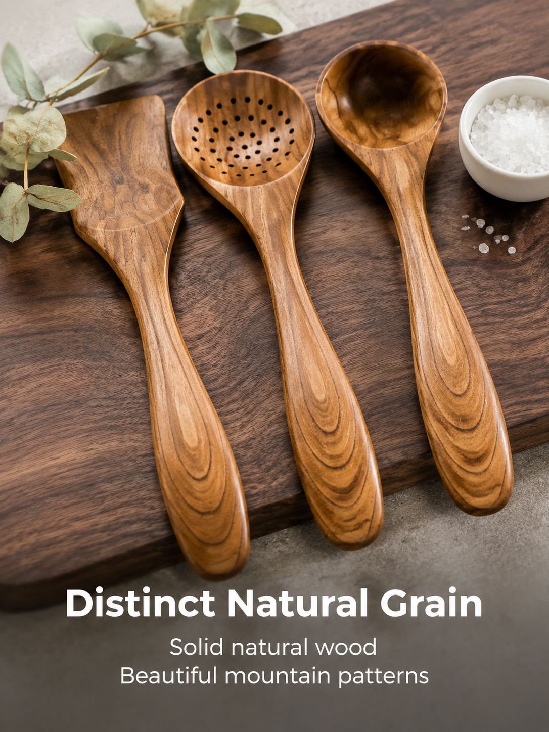 Natural wood grain texture on cooking utensils