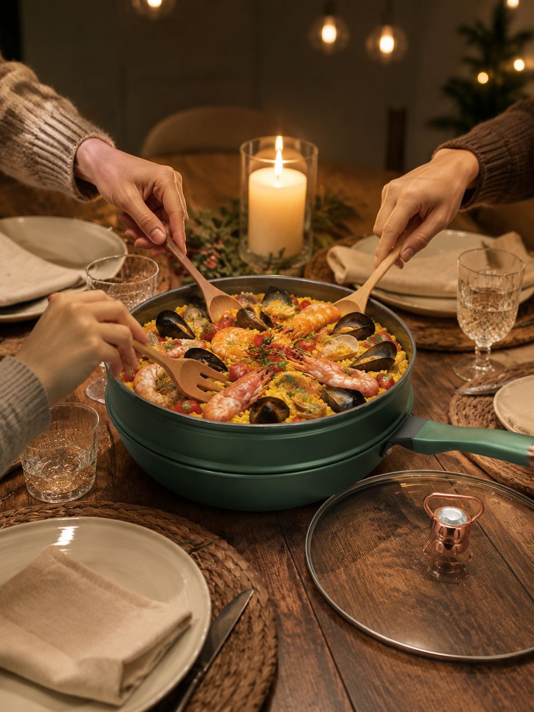 Ergonomic handle on Maifan stone frying pan