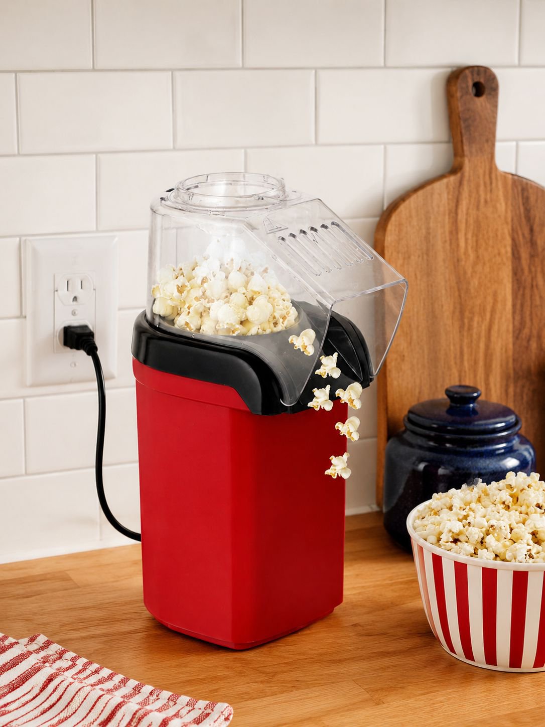 Compact home popcorn machine with oil-free operation