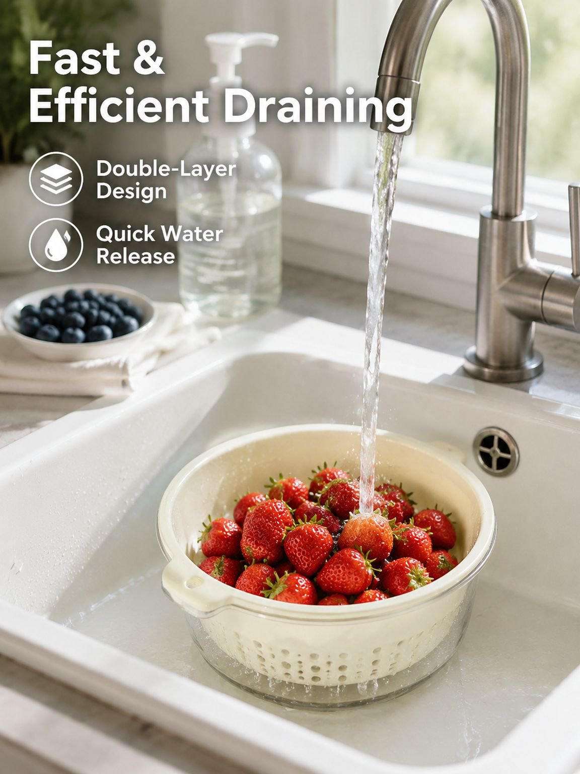 Kitchen Double-Layer Veggie Washing & Fruit Drain Basket