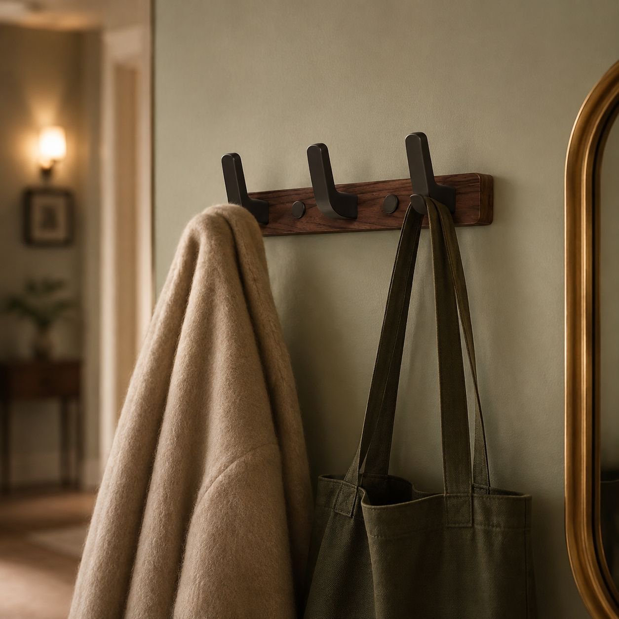 No-Drill Solid Wood Coat and Hat Hook on Door