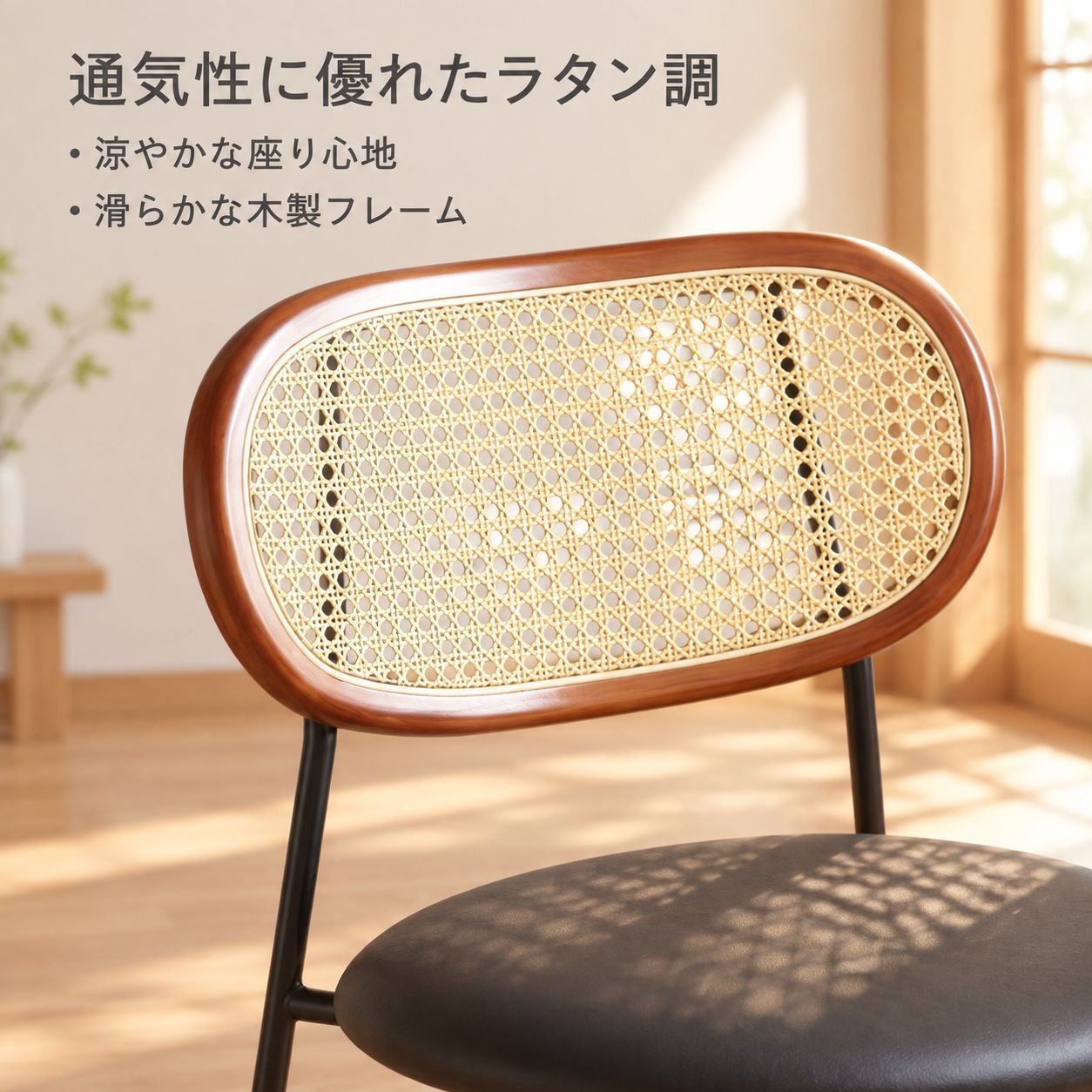家庭用ラタン調背もたれ付きダイニングチェア