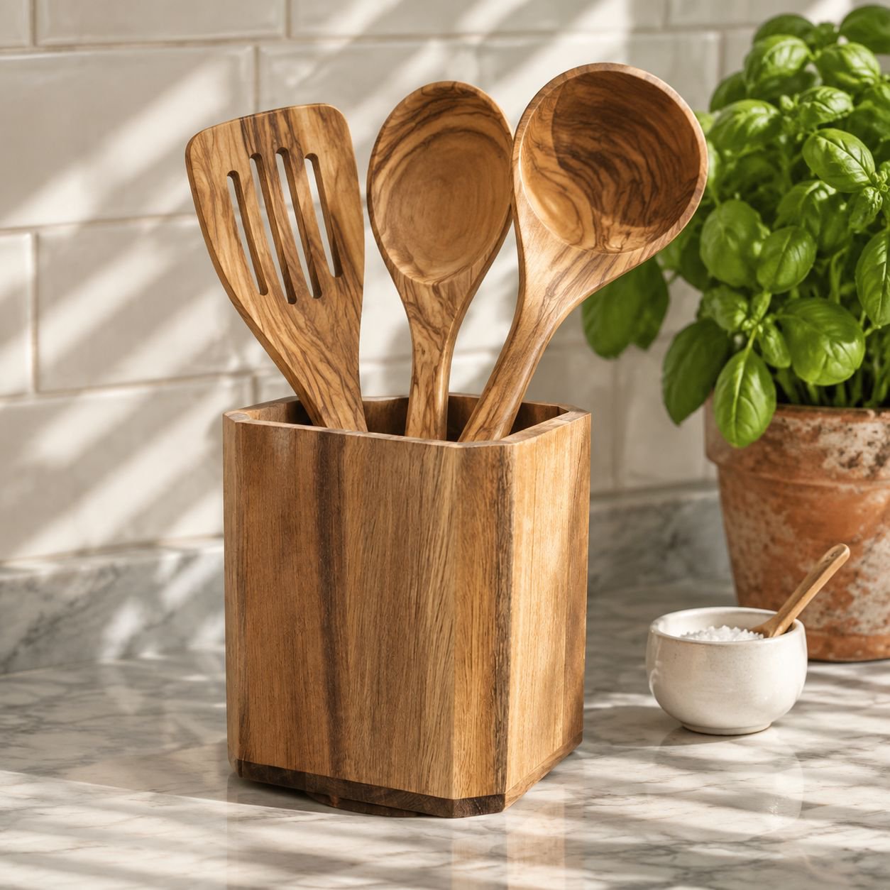 Acacia wood cutlery rack rotatable kitchen utensil storage box wooden tube chopstick cage pen holder