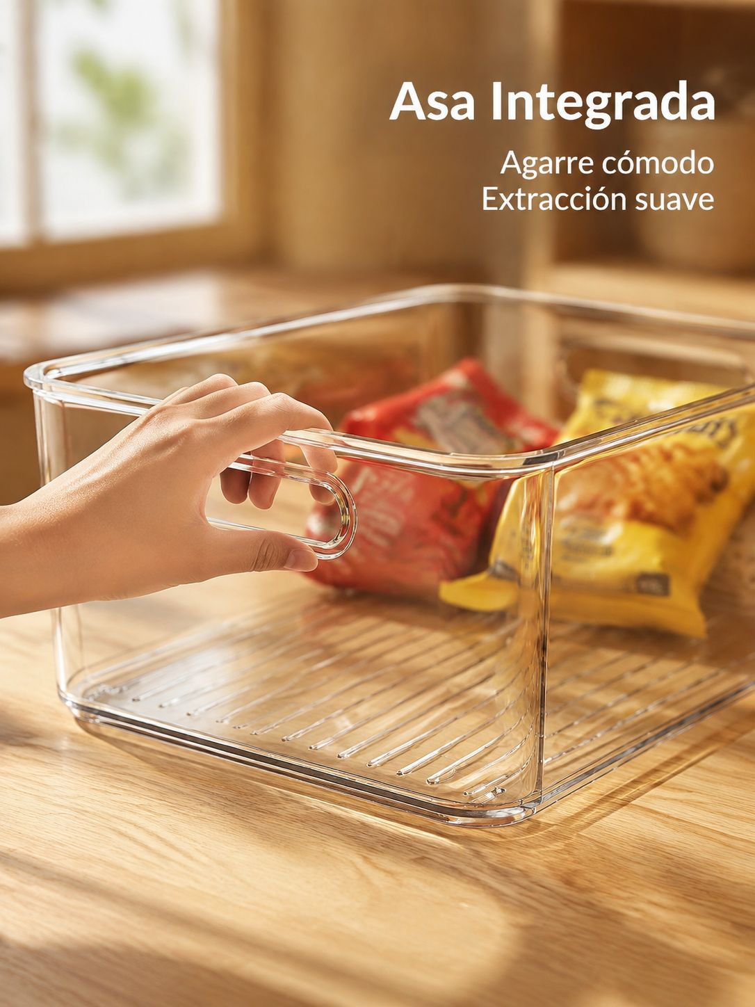 Caja transparente para artículos de oficina y escritorio.