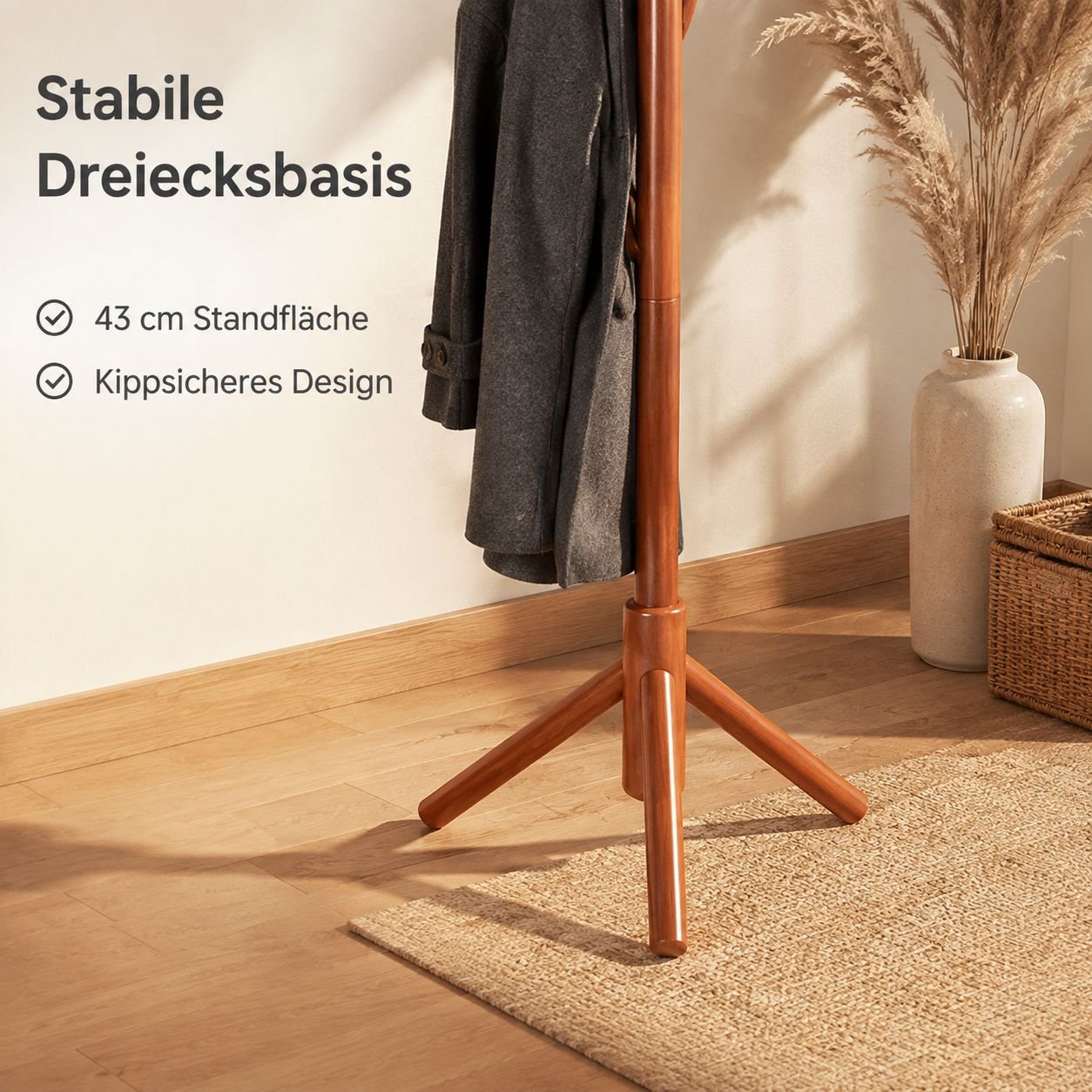Freistehende Garderobe und Hutablage aus Massivholz