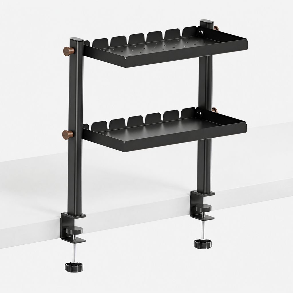 JMY No-Drill Desktop Double-Layer Storage Rack, Foldable Tray, Pegboard
