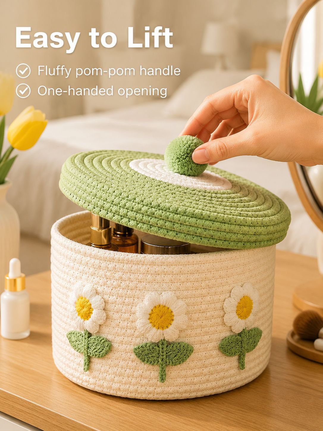 Lidded Cotton Woven Storage Basket