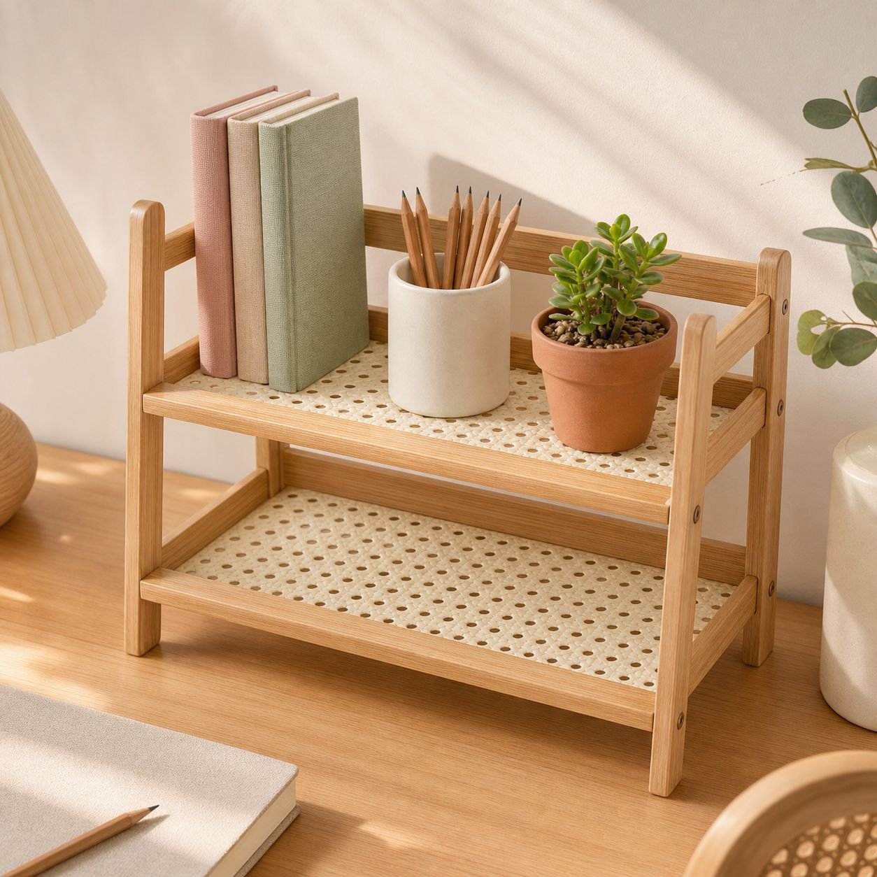 Cream Style Desktop Storage Shelf, Free Standing Multi-Layer Organizer