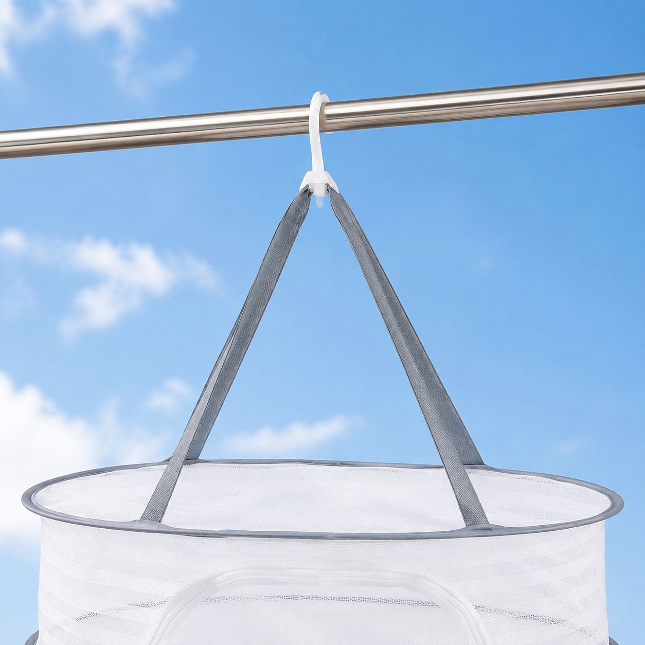 Clothes safely contained in windproof drying basket