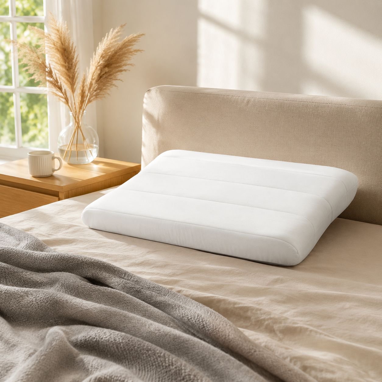 Hotel Memory Foam Single Pillow with Cotton Cover on Bed