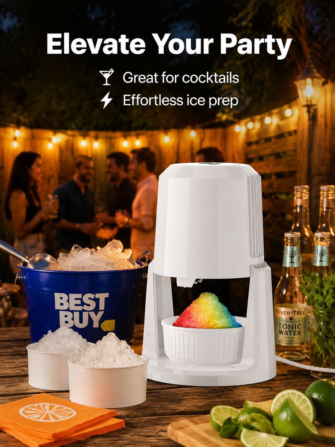 Freshly shaved ice for snow cones and cocktails