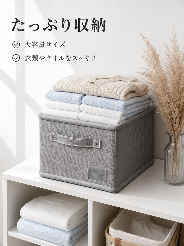 綿麻製収納ボックス、折りたたみ式家庭用衣類・雑貨整理ボックス、取っ手付き大容量ワードローブ収納ボックス