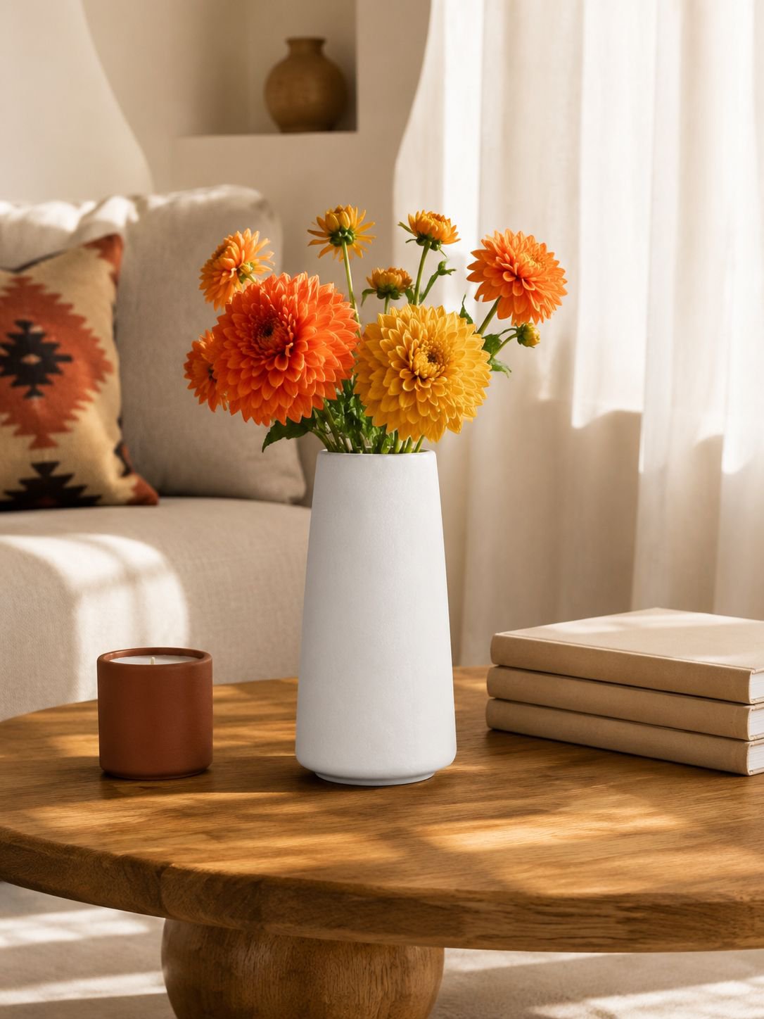 Florero de cerámica blanca sin esmaltar de apertura grande