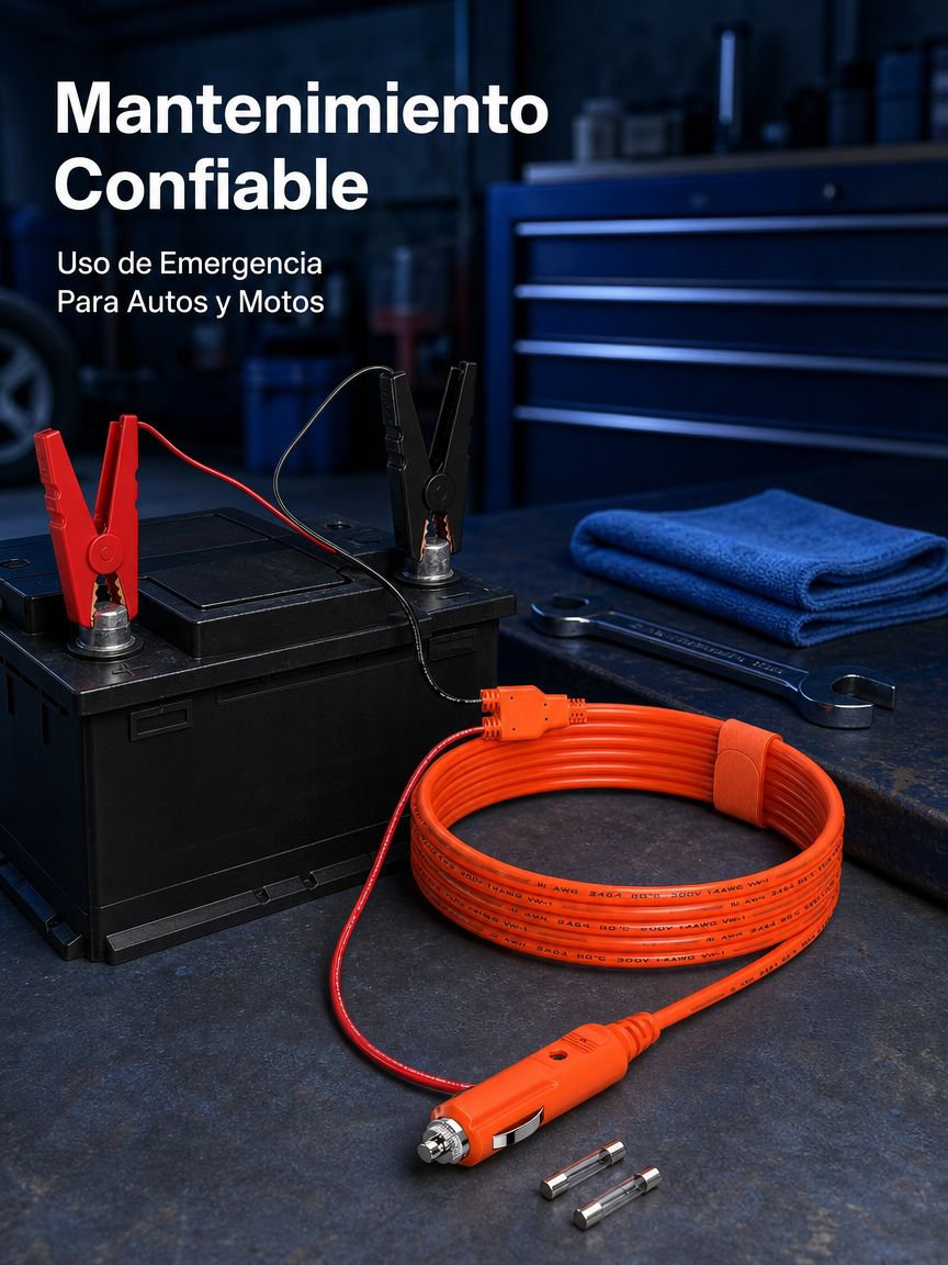 Cable cargador de batería de coche 12V, enchufe de encendedor a pinzas de cocodrilo, 14AWG, 2 metros