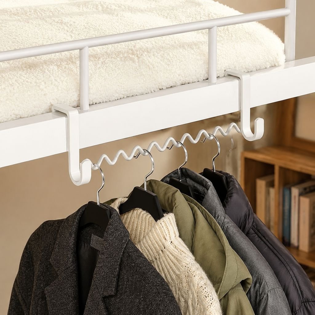 Wavy hook holding coats and accessories