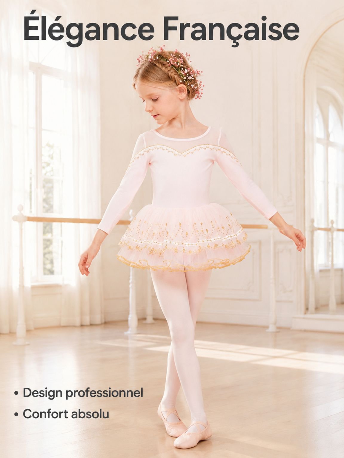 Costume de ballet à manches longues pour filles