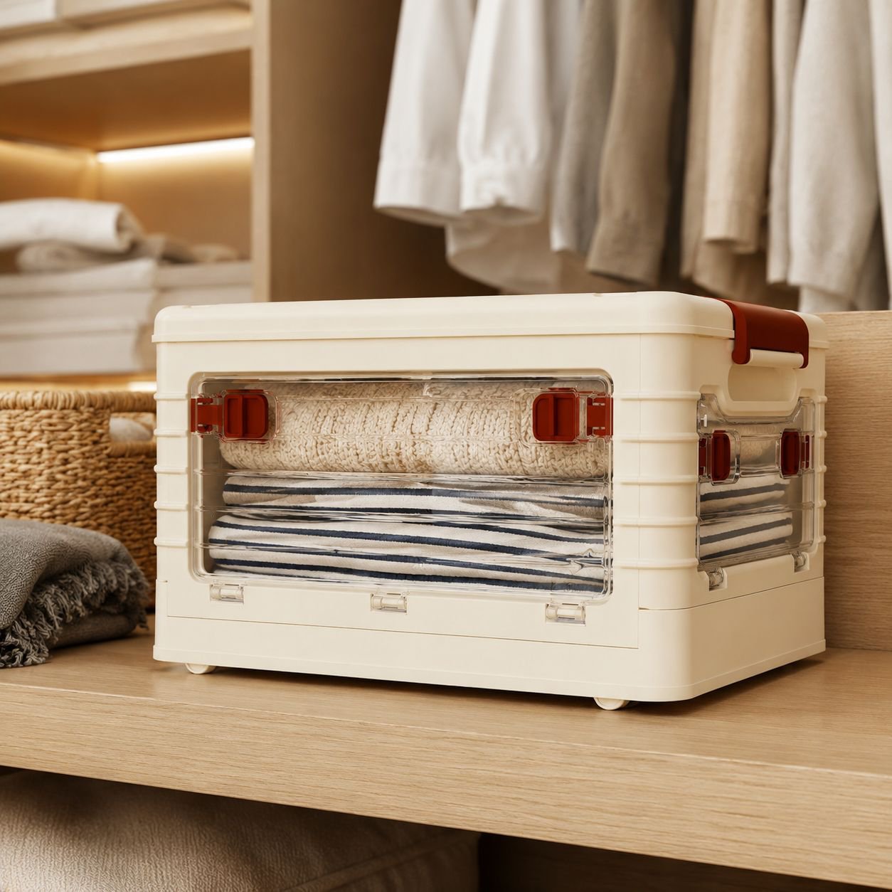 Boîte de rangement domestique pour vêtements, pliable et transparente pour armoire