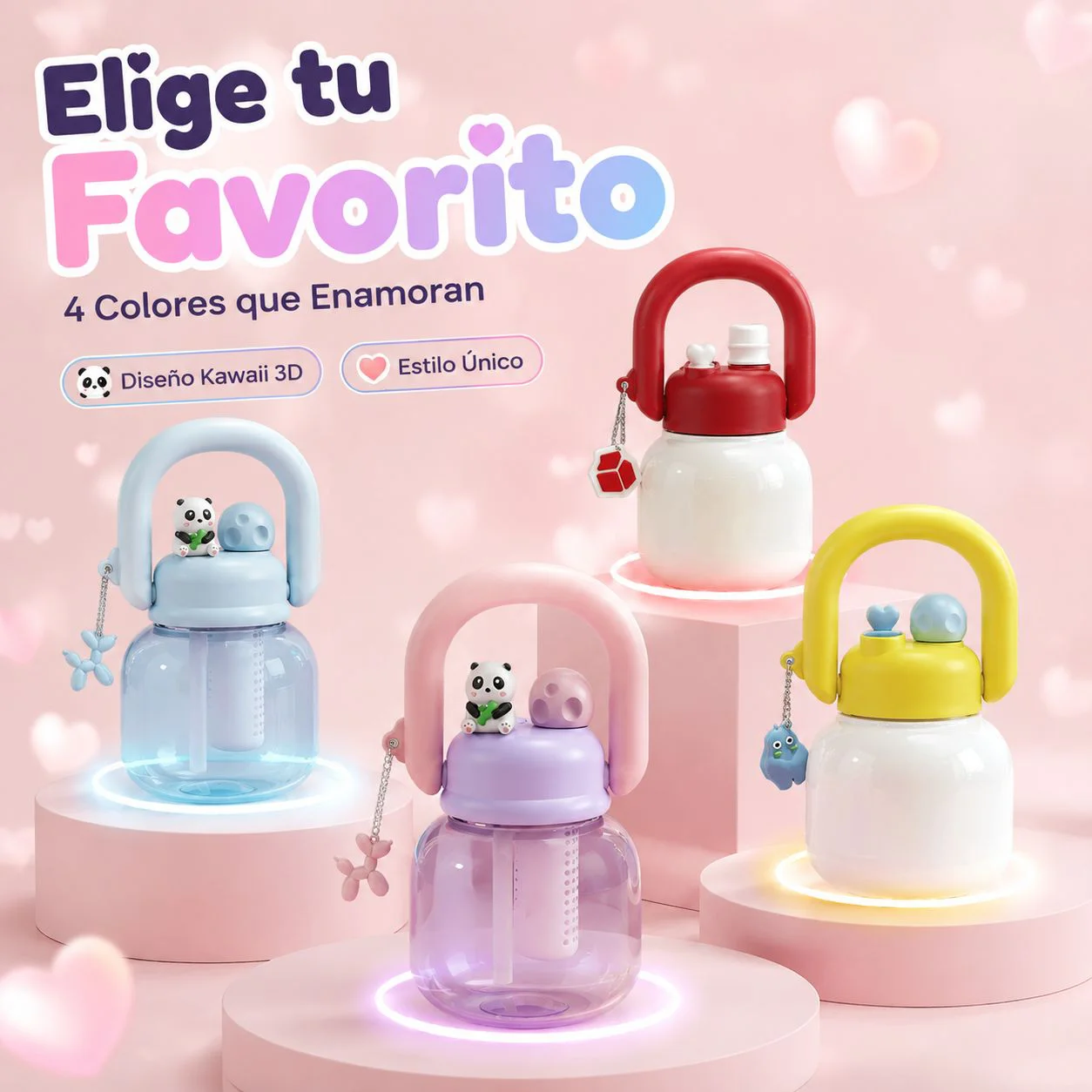 Botella de plástico con doble boquilla y asa, gran capacidad para niños y estudiantes
