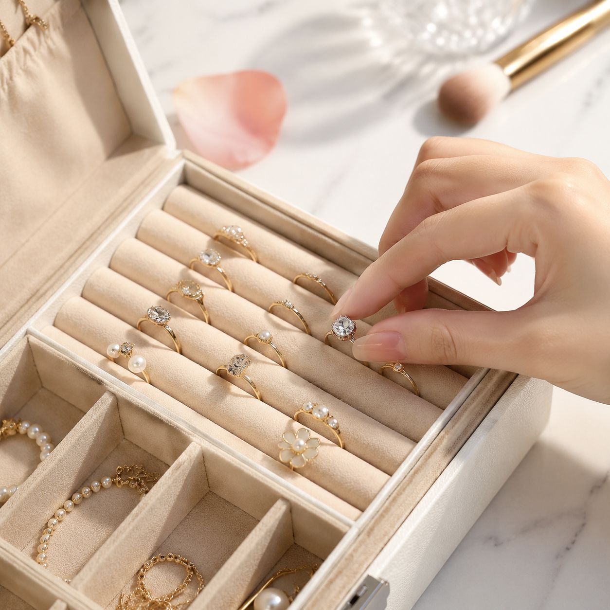 Double-layer Large Capacity Leather Jewelry Storage Box with Lock for Earrings and Rings