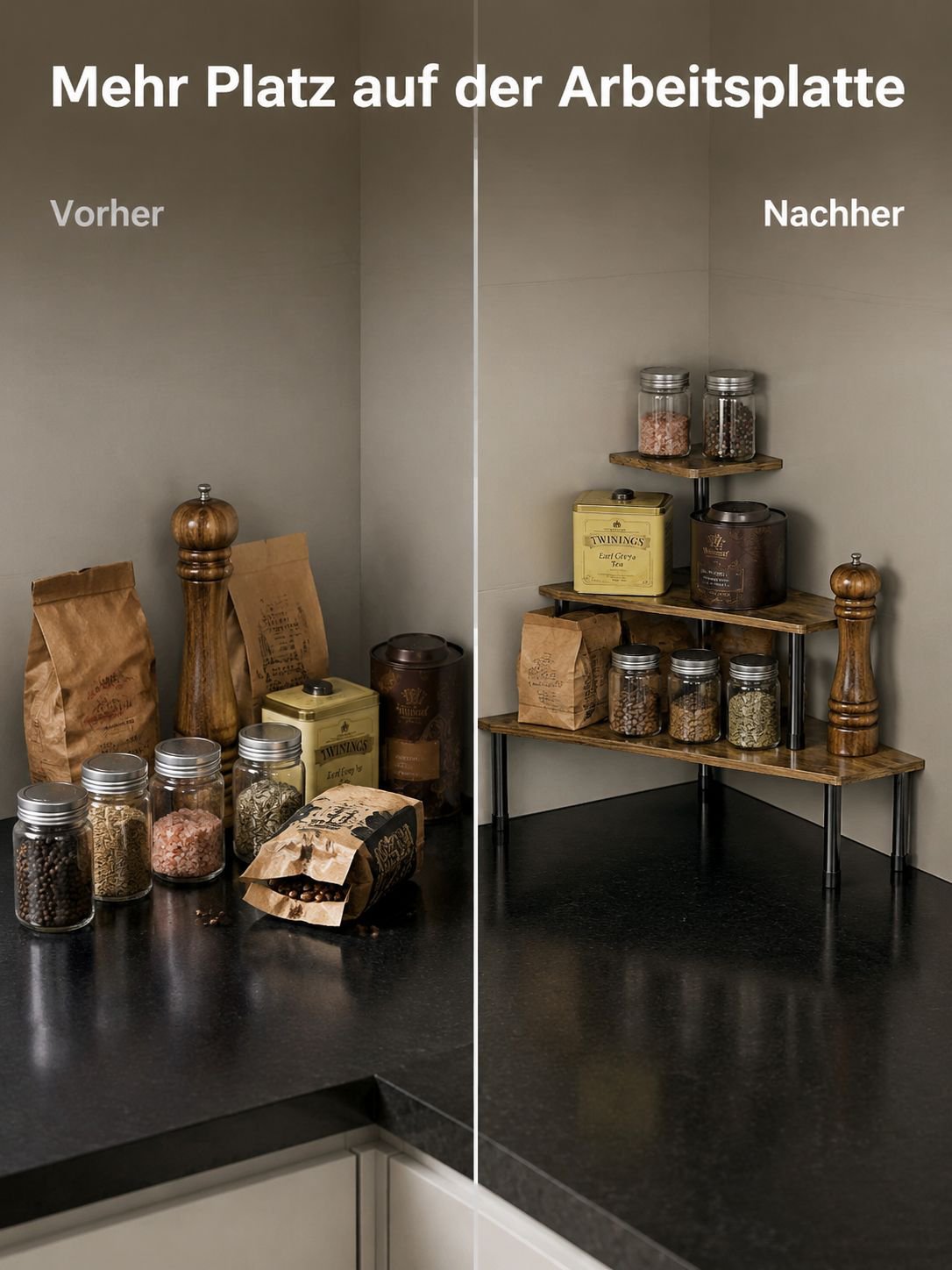 Praktisches Wandregal als Ecklösung für Bad und Küche