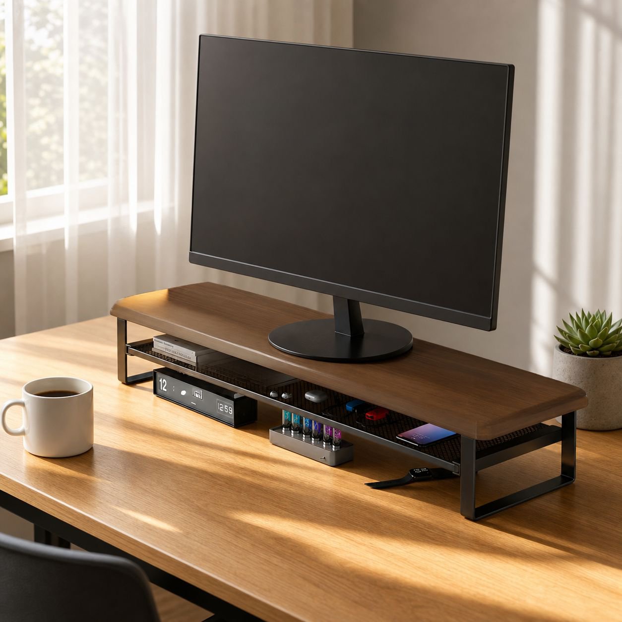 Multifunctional Adjustable Monitor Riser with Drawer