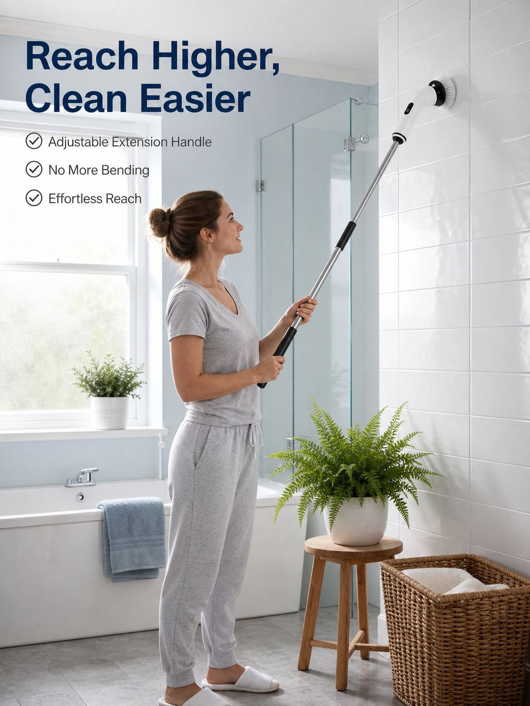 Multi-functional Electric Cleaning Brush Set, Adjustable Length, 9-in-1 Detachable for Bathroom